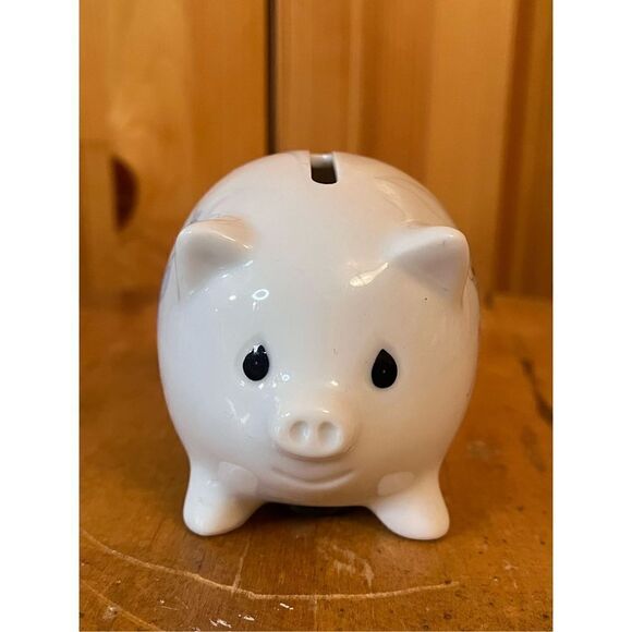 PRECIOUS MOMENTS 1986 May Your Christmas be Delicious Piggy Bank w/stopper - Picture 2 of 7